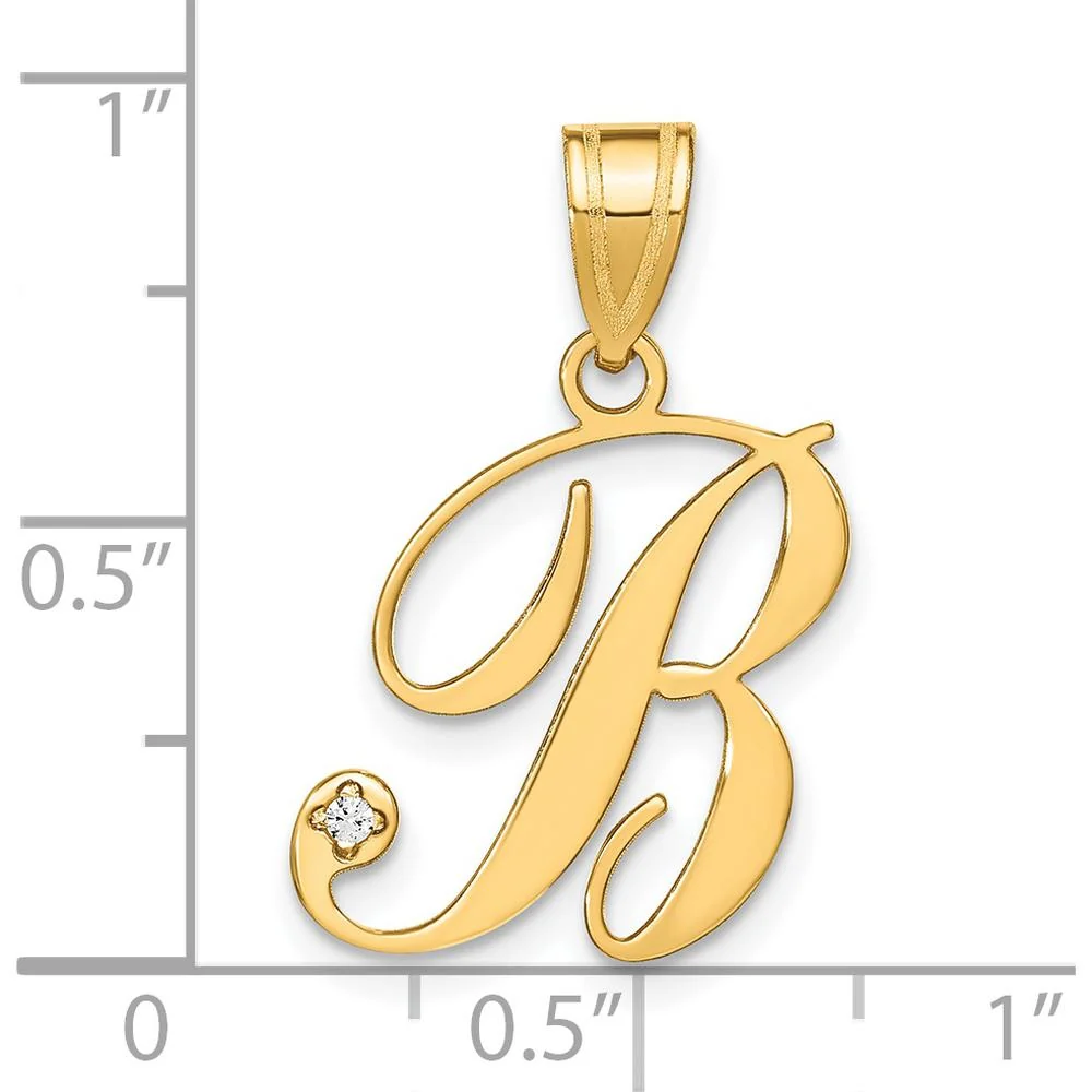 14K Yellow Gold Script Letter B Pendant with Round Diamond - 0.01 Carat Diamond Weight by Oro Pregiato - Image 4