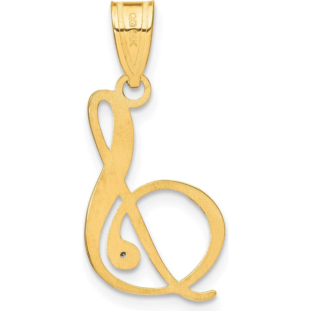 14K Yellow Gold Script Letter S Pendant with Faceted Round Diamond - 0.01 Carat Diamond Weight by Oro Pregiato - Image 3