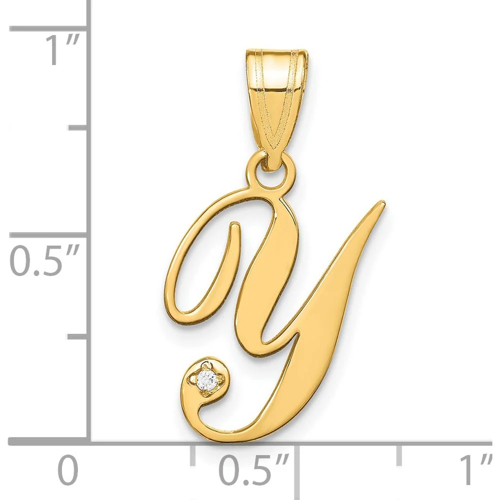 14K Yellow Gold Script Letter Y Initial Pendant with Round Diamond - 0.01 Carat Total Diamond Weight by Oro Pregiato - Image 4