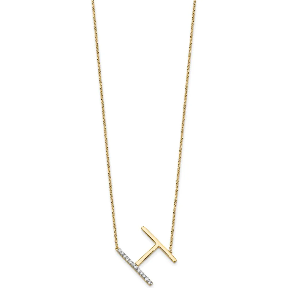 14K Yellow Gold Sideways Diamond Initial 'H' Necklace - Personalized Pendant with Diamond Accents by Oro Pregiato - Image 2