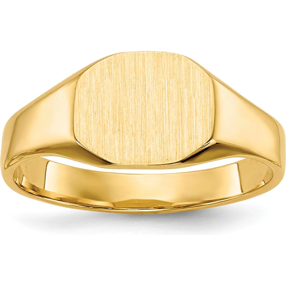 14K Yellow Gold Signet Ring with Satin Finish - 8.0x6.25mm Face, Engravable - Size 3 by Oro Pregiato
