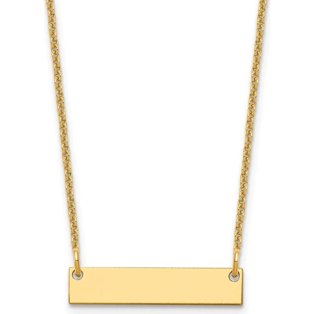 14K Yellow Gold Small Blank Bar Necklace with Cable Chain - 18" Length by Oro Pregiato