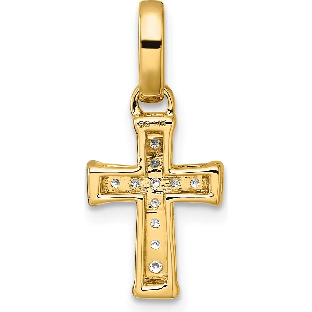 14K Yellow Gold Small Latin Cross Pendant with 11 Round Diamonds - 0.11 Carat Total Diamond Weight by Oro Pregiato - Image 3