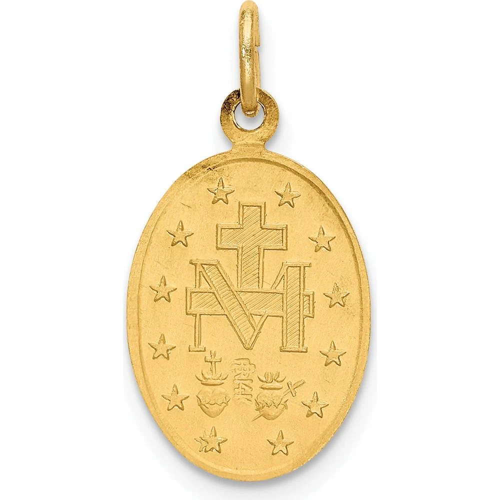 14K Yellow Gold Small Miraculous Medal Oval Charm with Satin Finish - Polished Religious Pendant by Oro Pregiato - Image 3