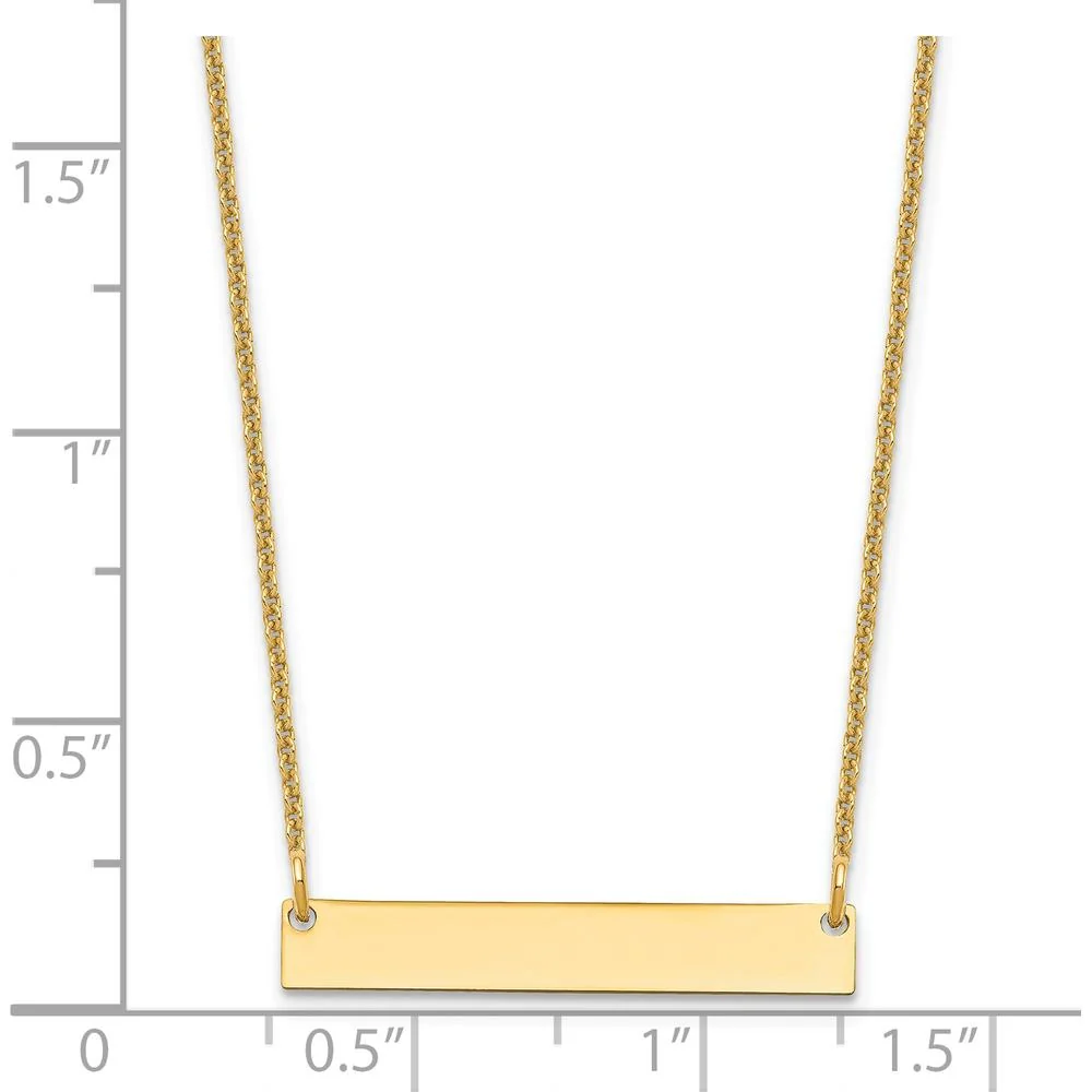 14K Yellow Gold Small Polished Bar Necklace with Engraving Option by Oro Pregiato - Image 3