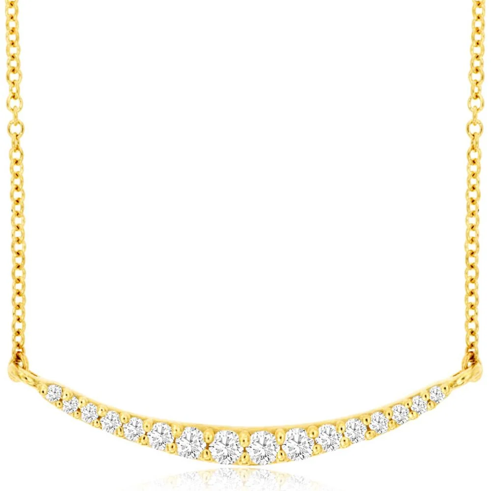 14K Yellow Gold Smile Necklace with Graduated Round Diamonds - 0.20 Carat Total Diamond Weight - Royal Jewelry