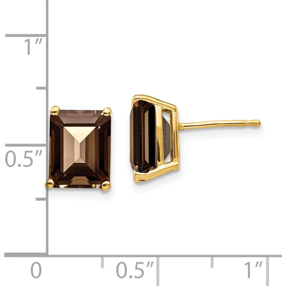 14K Yellow Gold Smoky Quartz Stud Earrings with 2 Carats of Emerald-Cut Brown Quartz by Monteluci Fine Jewelry - Image 5