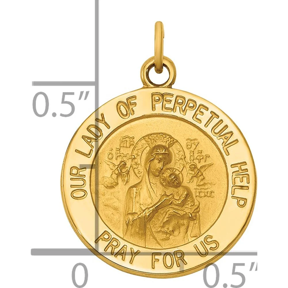 14K Yellow Gold Solid Our Lady of Perpetual Help Medal Pendant - 20mm Length by Oro Pregiato - Image 3