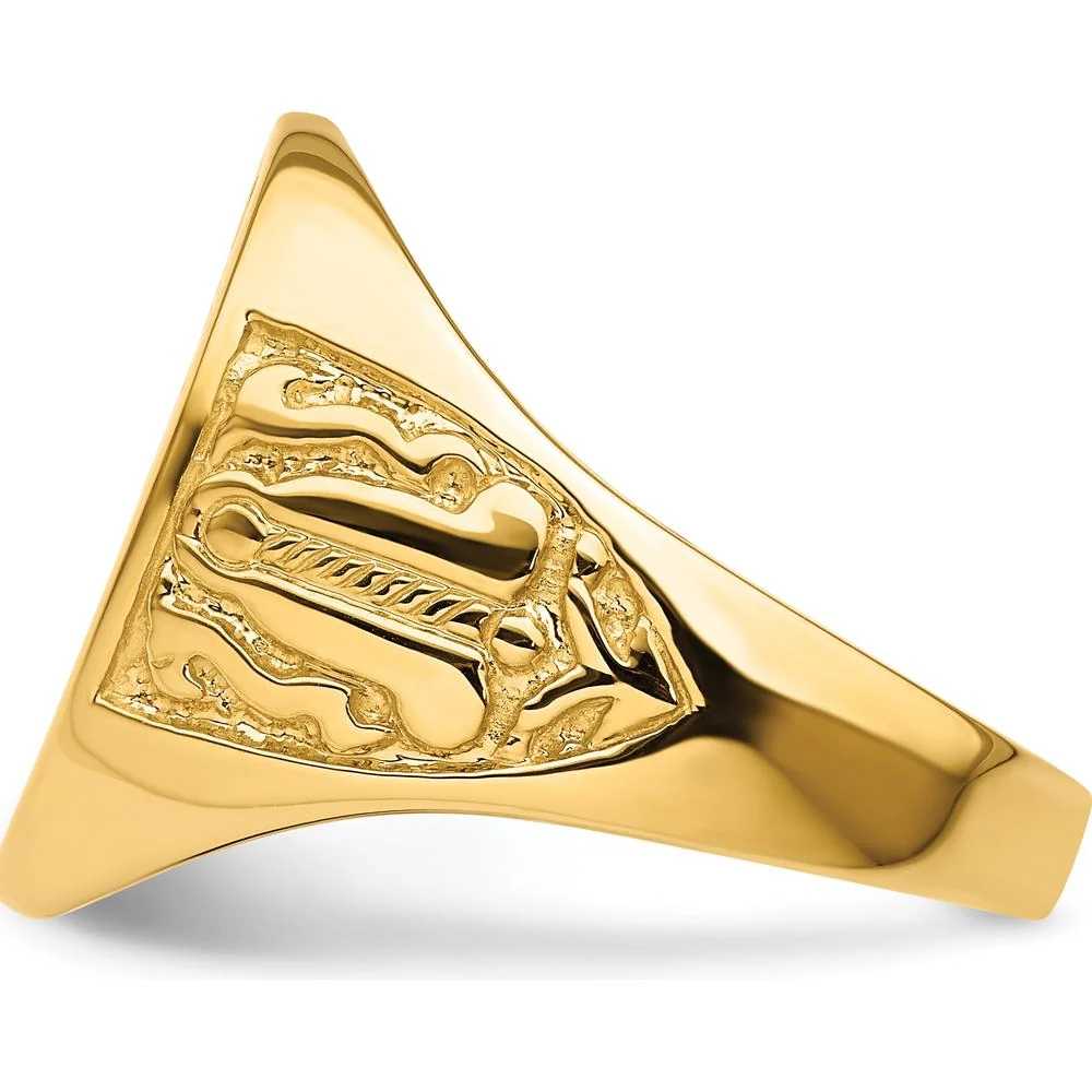 14K Yellow Gold Solid Polished and Grooved Masonic Ring with Textured Round Face - Size 10 by Monteluci Fine Jewelry - Image 3
