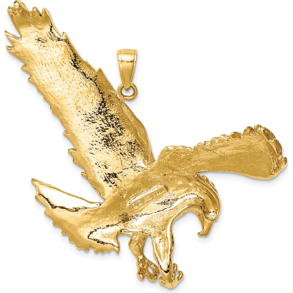 14K Yellow Gold Solid Polished Eagle Landing Pendant - 39mm Length x 49mm Width by Oro Pregiato - Image 3