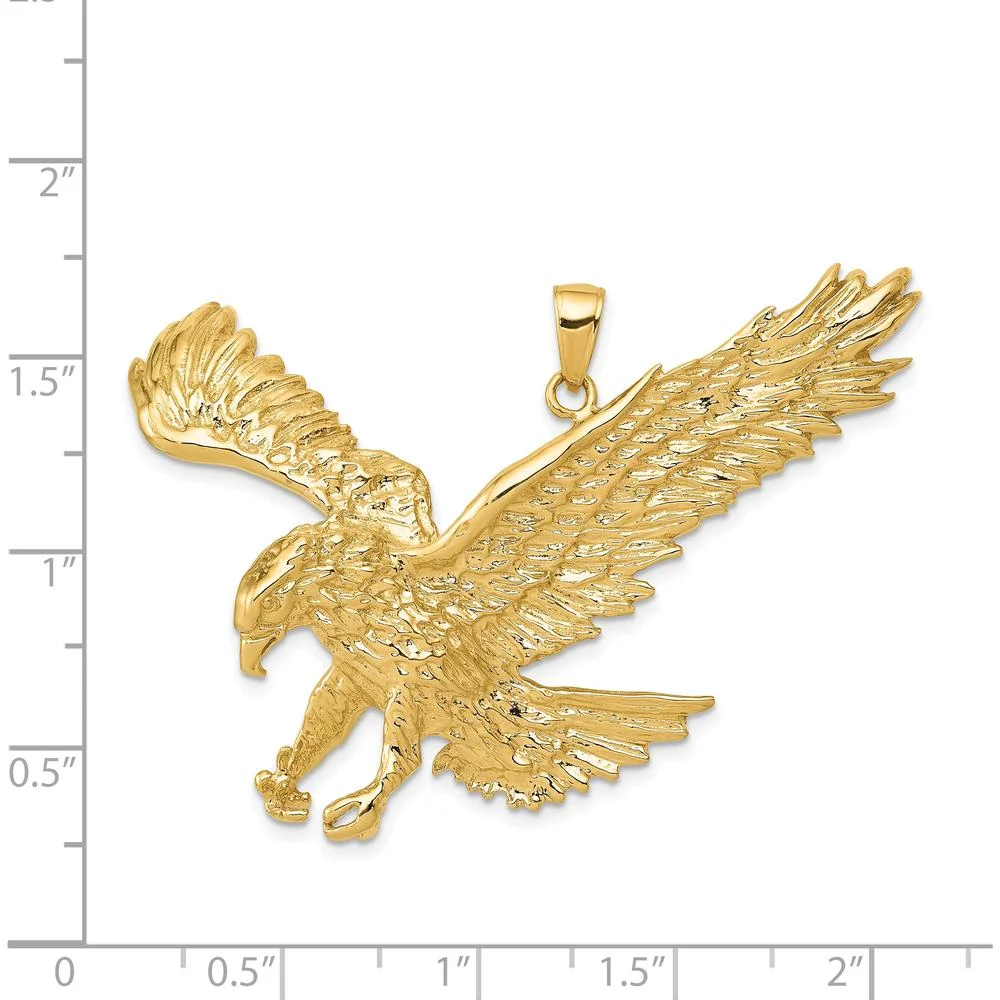 14K Yellow Gold Solid Polished Eagle Landing Pendant - 39mm Length x 49mm Width by Oro Pregiato - Image 4