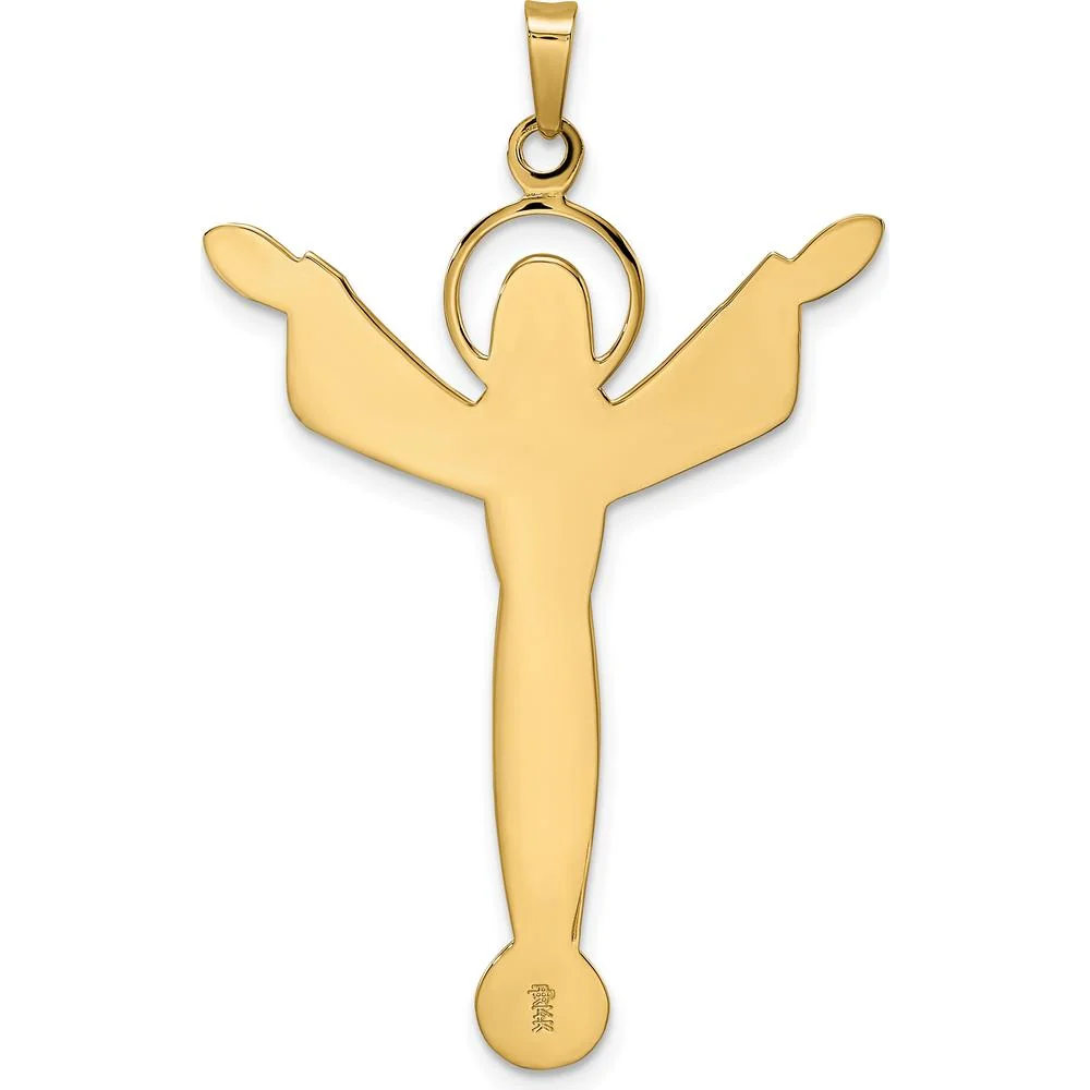 14K Yellow Gold Solid Risen Christ Pendant with Polished Textured Finish - 41mm Length by Oro Pregiato - Image 4