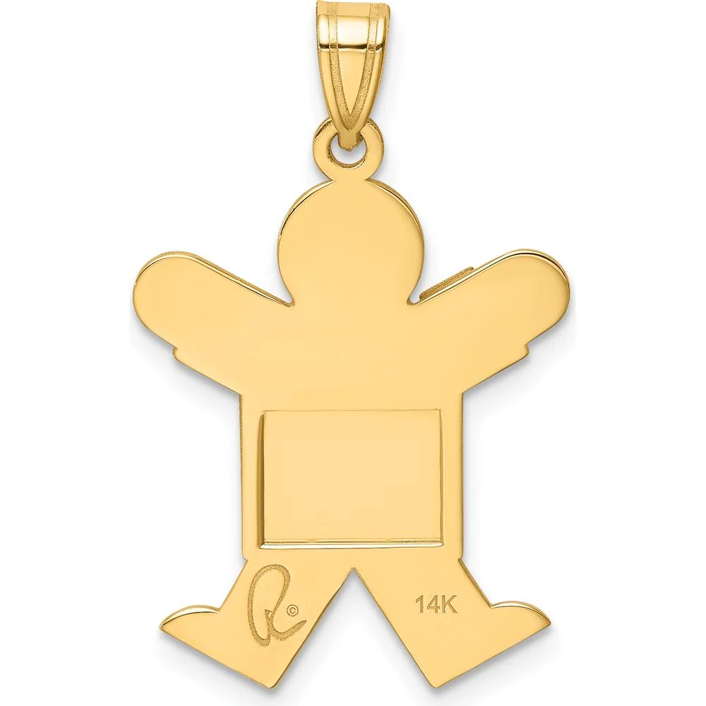 14K Yellow Gold Solid Satin Boy Charm Pendant - Engravable 30mm by Oro Pregiato - Image 4