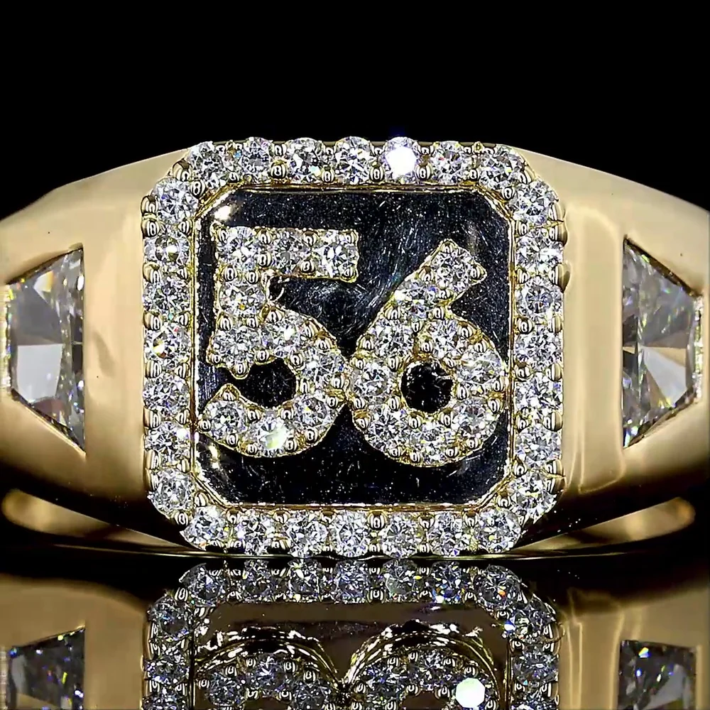 14K Yellow Gold Special Ring with Trapezoid Cut Lab Diamond and Number 56 Diamond Accents - 0.51 Total Carat Weight - Covaloro Fine Jewelry - Image 2