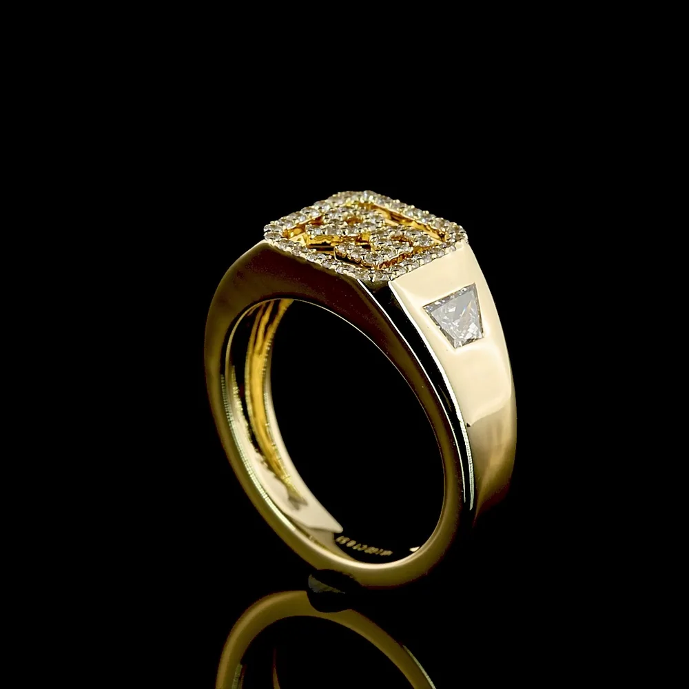 14K Yellow Gold Special Ring with Trapezoid Cut Lab Diamond and Number 56 Diamond Accents - 0.51 Total Carat Weight - Covaloro Fine Jewelry - Image 3