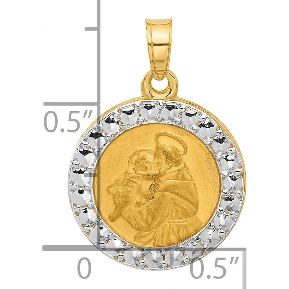 14K Yellow Gold St. Anthony Medal Pendant with Rhodium Accents and Satin Finish - 21.5mm by Oro Pregiato - Image 4