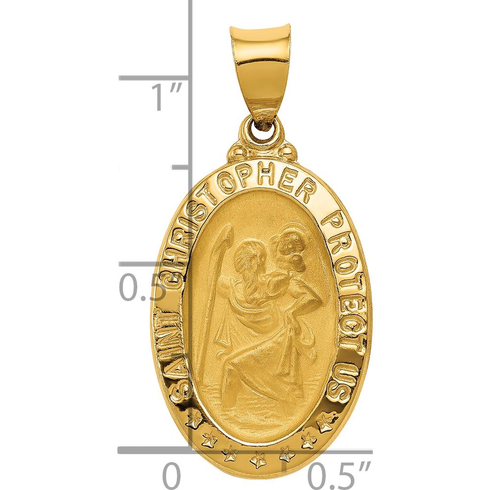 14K Yellow Gold St. Christopher Polished and Satin Hollow Medal Pendant with Flat Back - 31.5mm Length by Oro Pregiato - Image 3