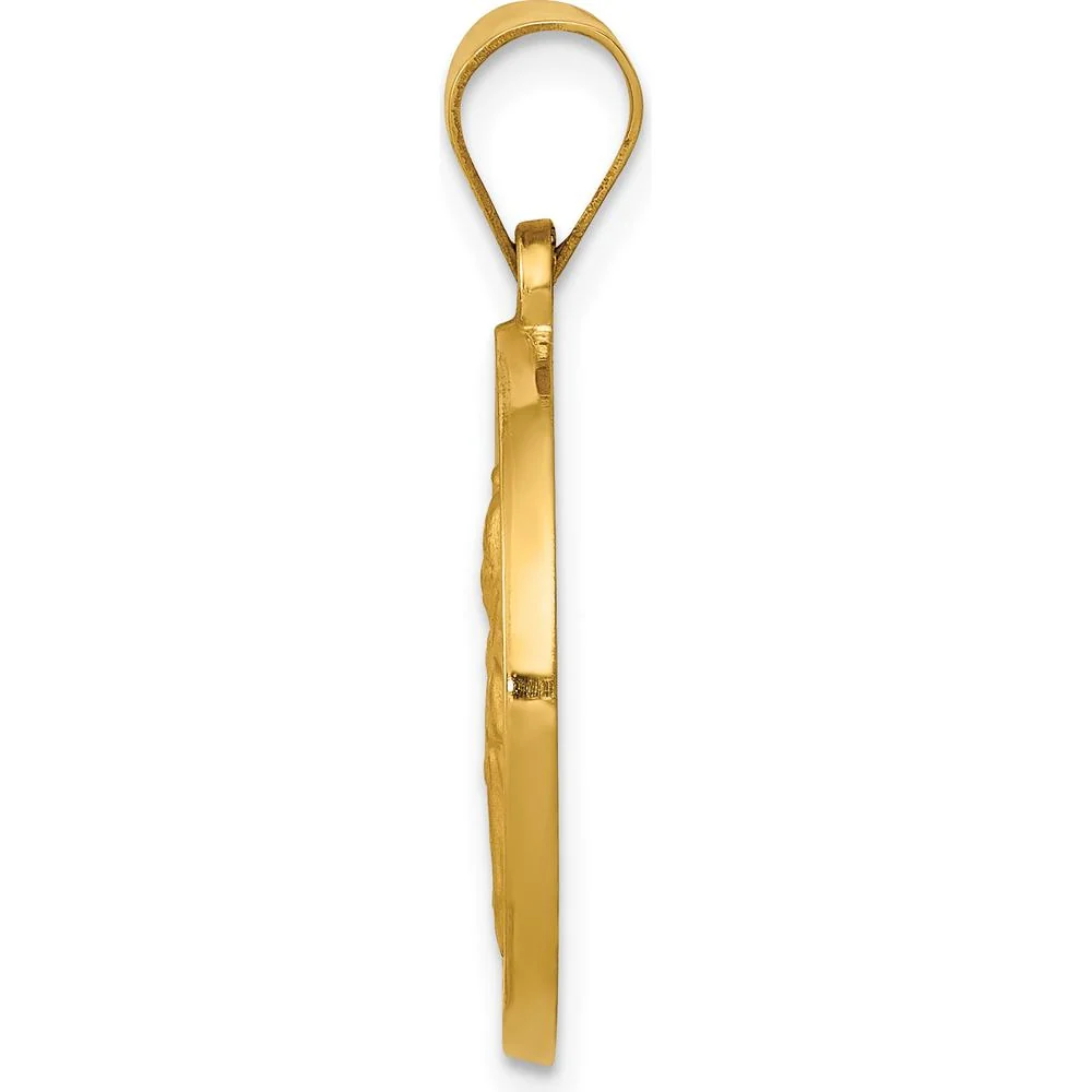14K Yellow Gold St. Clare Hollow Medal Pendant with Polished and Satin Finish - 27mm Length by Oro Pregiato - Image 2