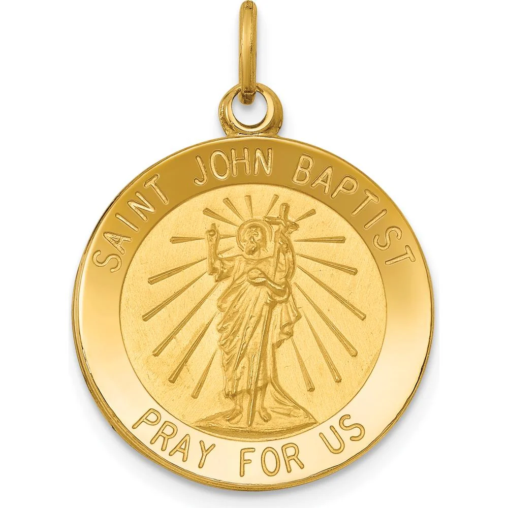 14K Yellow Gold St. John the Baptist Medal Pendant - 25.5mm x 19mm by Oro Pregiato