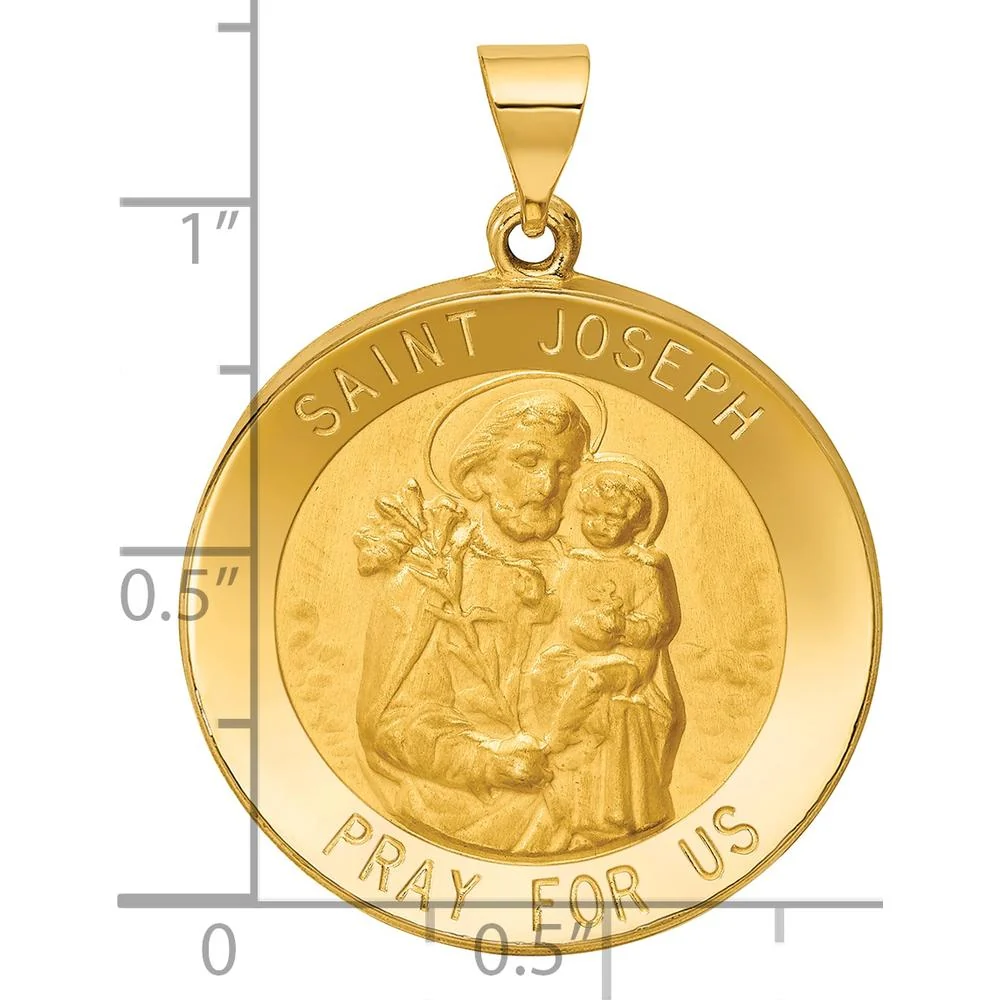14K Yellow Gold St. Joseph Medal Pendant with Polished and Satin Finish - Hollow Design by Oro Pregiato - Image 3