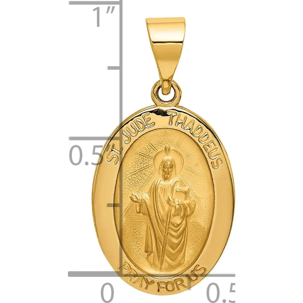 14K Yellow Gold St. Jude Thaddeus Medal Oval Pendant with Satin Finish - Religious Jewelry Charm by Oro Pregiato - Image 3