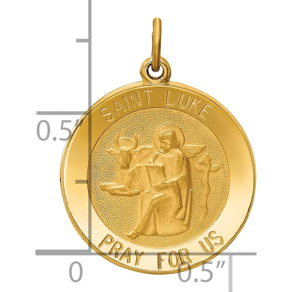 14K Yellow Gold St. Luke Medal Pendant with Satin Finish - Spiritual Charm by Oro Pregiato - Image 3