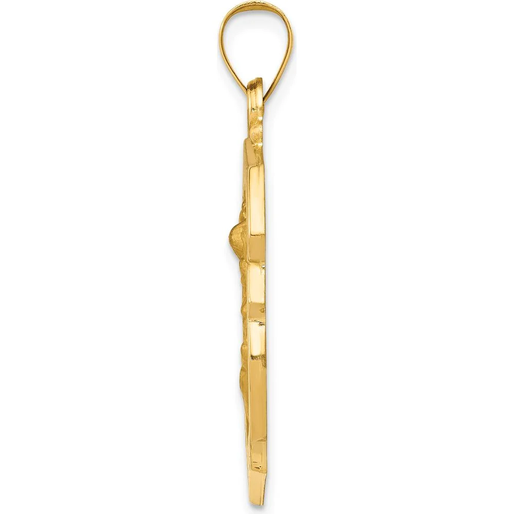 14K Yellow Gold St. Michael Hollow Medal Pendant - 28mm Length by Oro Pregiato - Image 2