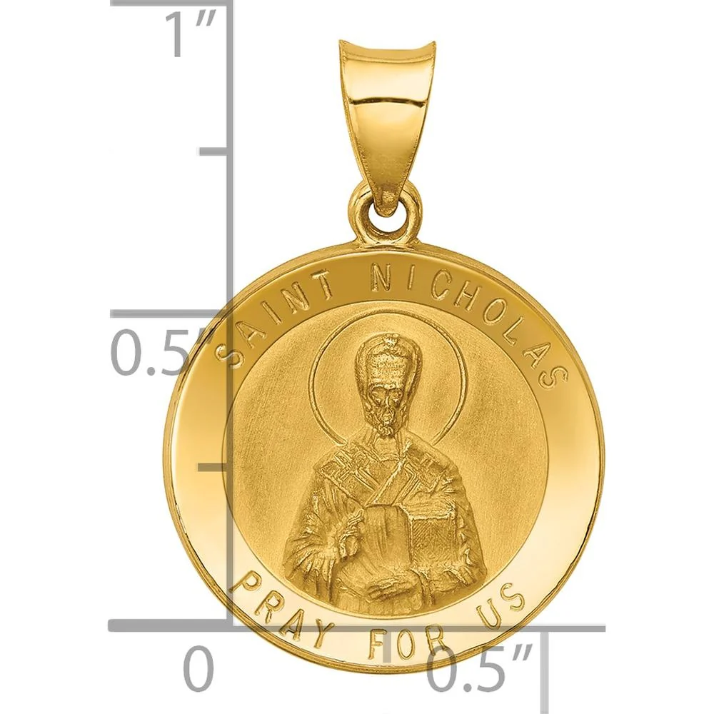 14K Yellow Gold St. Nicholas Hollow Round Pendant with Polished and Satin Finish by Oro Pregiato - Image 3
