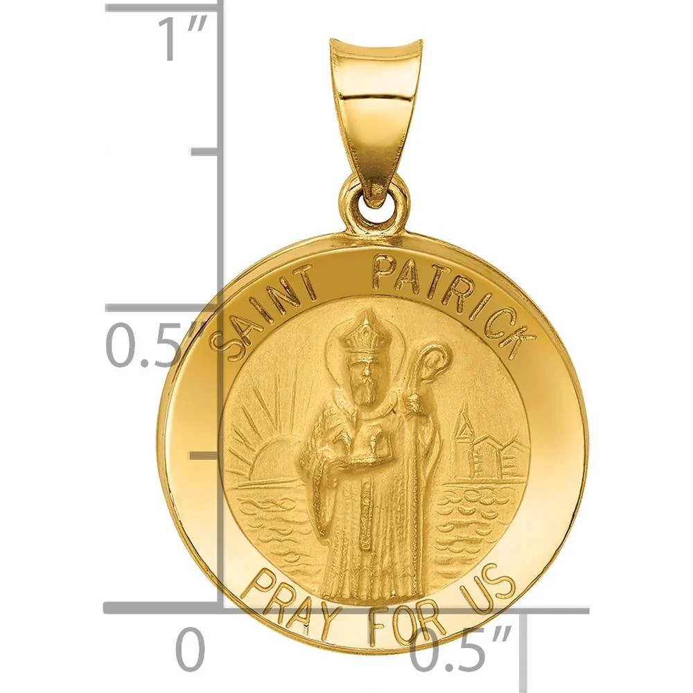 14K Yellow Gold St. Patrick Round Pendant with Polished and Satin Finish by Oro Pregiato - Image 3
