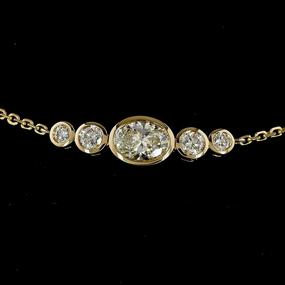 14K Yellow Gold Station Bracelet with East-West Oval and Round Bezel Set Lab Diamonds - 1.01 Carat Total Diamond Weight - Covaloro Fine Jewelry - Image 2