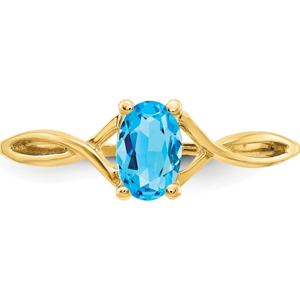 14K Yellow Gold Swiss Blue Topaz Birthstone Ring - 0.55 Carat Oval Topaz - Size 7 by Oro Pregiato - Image 5