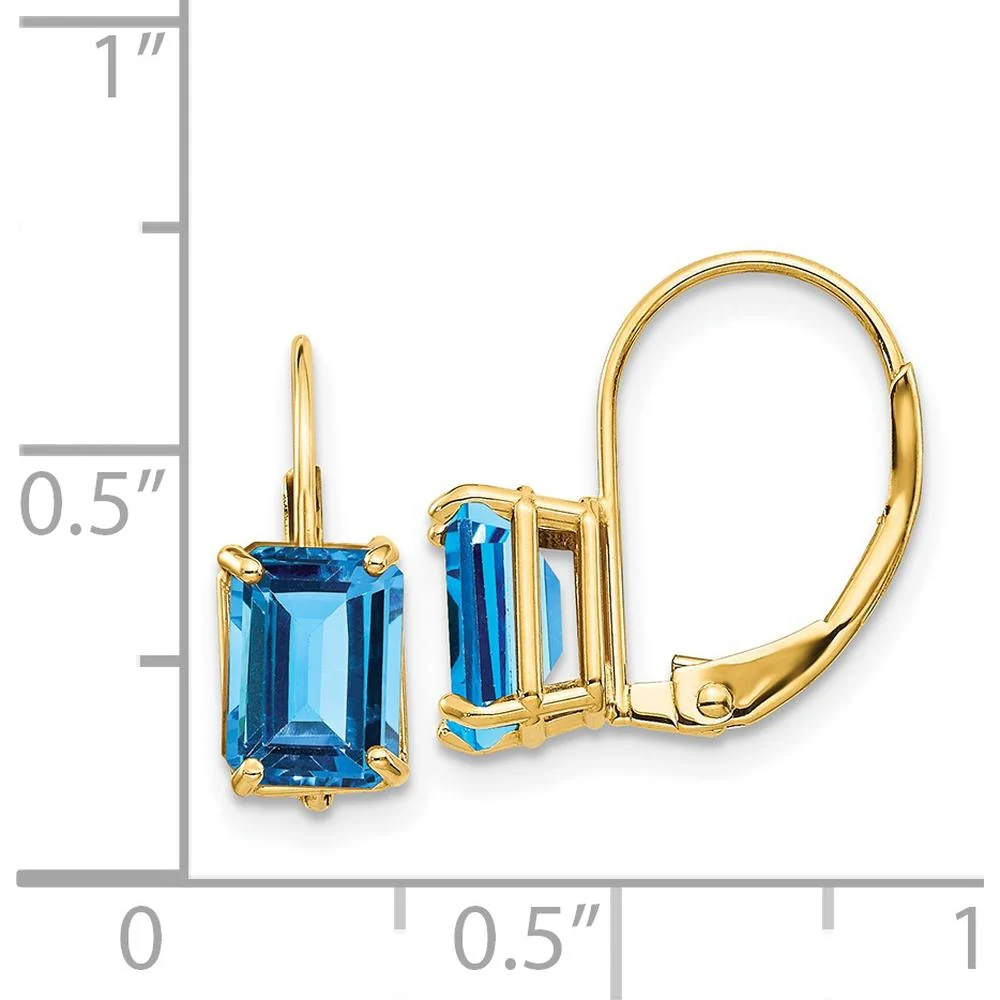 14K Yellow Gold Swiss Blue Topaz Leverback Earrings - 1.3 Carat Total Gem Weight by Monteluci Fine Jewelry - Image 4