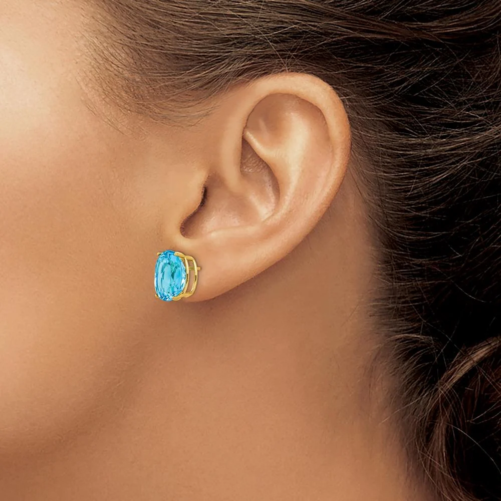 14K Yellow Gold Swiss Blue Topaz Oval Stud Earrings - 6.00 Carat Total Blue Topaz Weight by Monteluci Fine Jewelry - Image 3