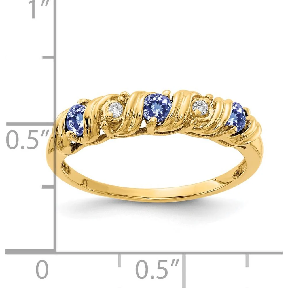 14K Yellow Gold Tanzanite and Diamond Ring with Round Faceted Stones - 0.09 Carat Tanzanite, 0.012 Carat Diamond - Size 6 by Monteluci Fine Jewelry - Image 2