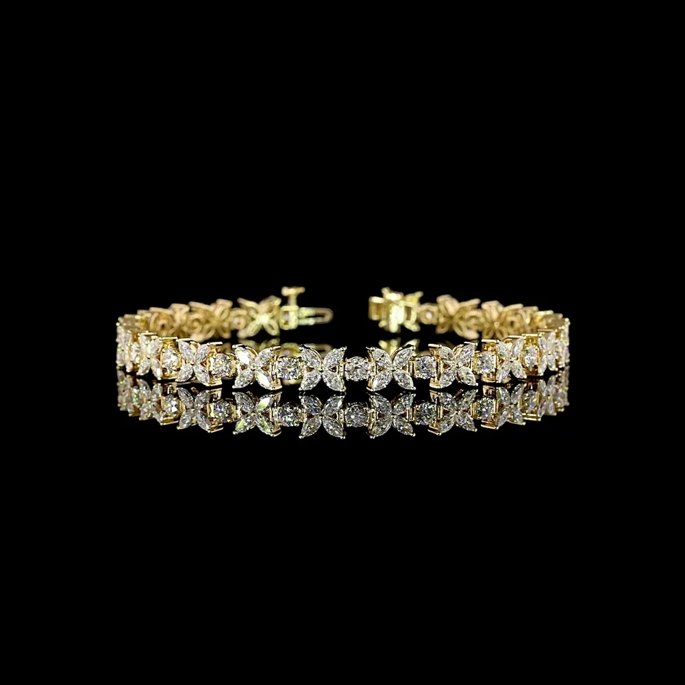 14K Yellow Gold Tennis Bracelet with 100 Brilliant Cut Round Lab Diamonds - 5.44 Carat Total Weight, E-F Color VS1 Clarity - Covaloro Fine Jewelry