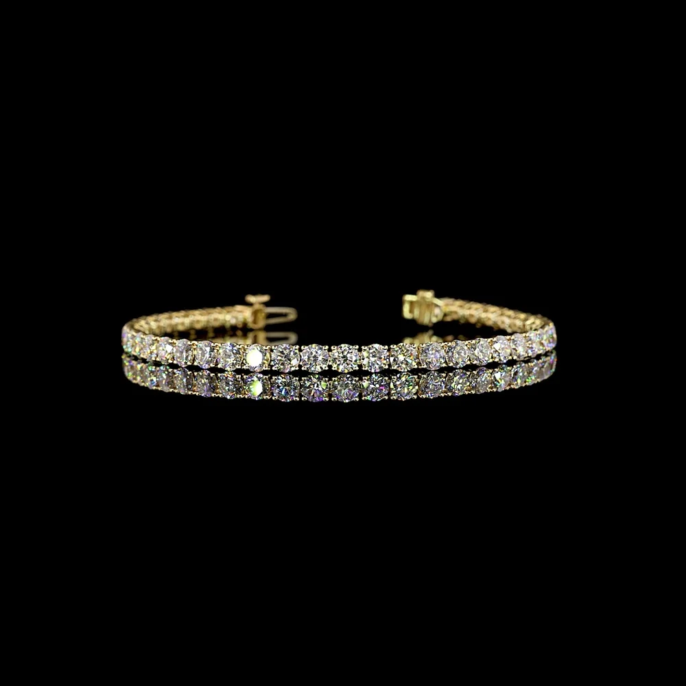 14K Yellow Gold Tennis Bracelet with 43 Prong-Set Round Lab Diamonds - 8.55 Carat Total Weight, E-F Color VS2 Clarity - Covaloro Fine Jewelry