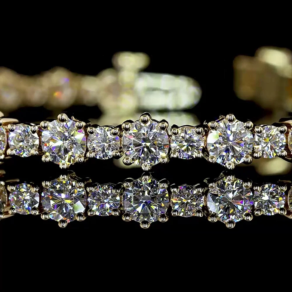 14K Yellow Gold Tennis Bracelet with 58 Round Brilliant Cut Lab Diamonds - 5.80 Carat Total Diamond Weight, E-F VS Clarity - Covaloro Fine Jewelry - Image 2