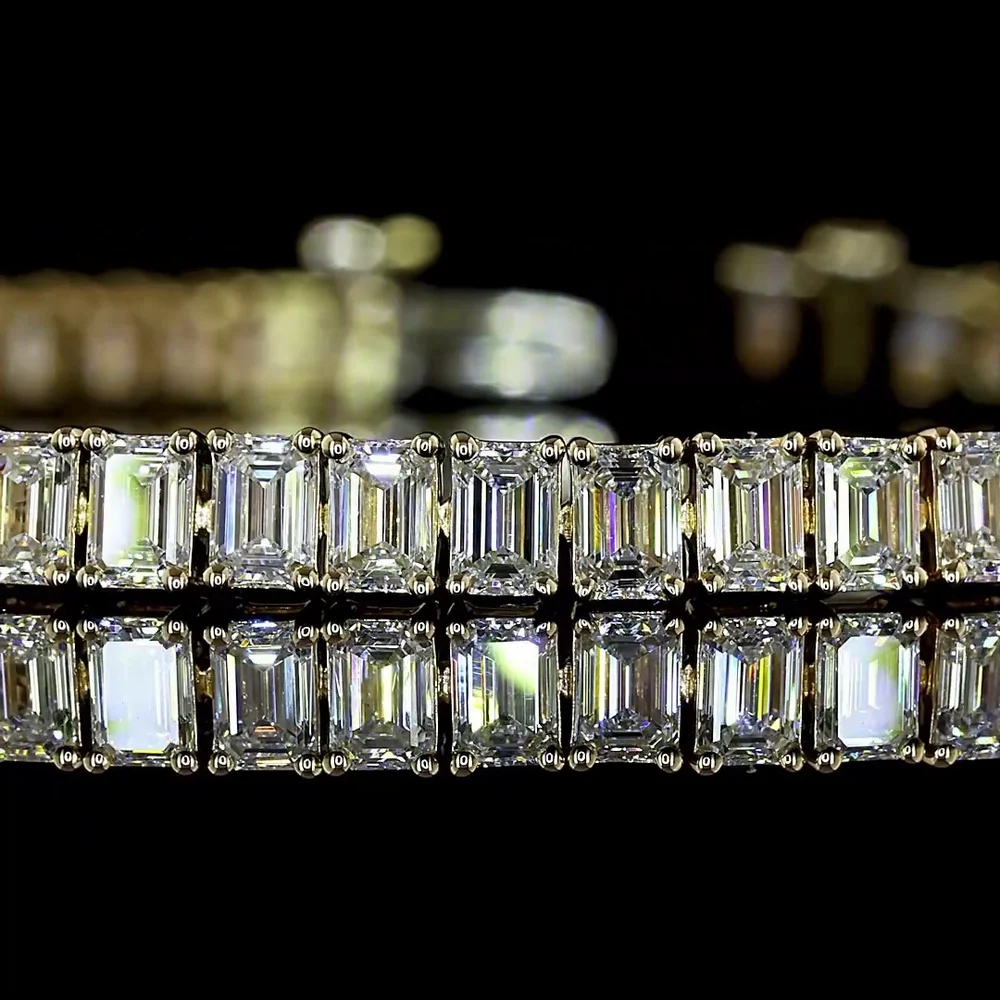 14K Yellow Gold Tennis Bracelet with 71 Prong-Set Emerald Cut Lab Diamonds - 6.78 Carat Total Weight - Covaloro Fine Jewelry - Image 2
