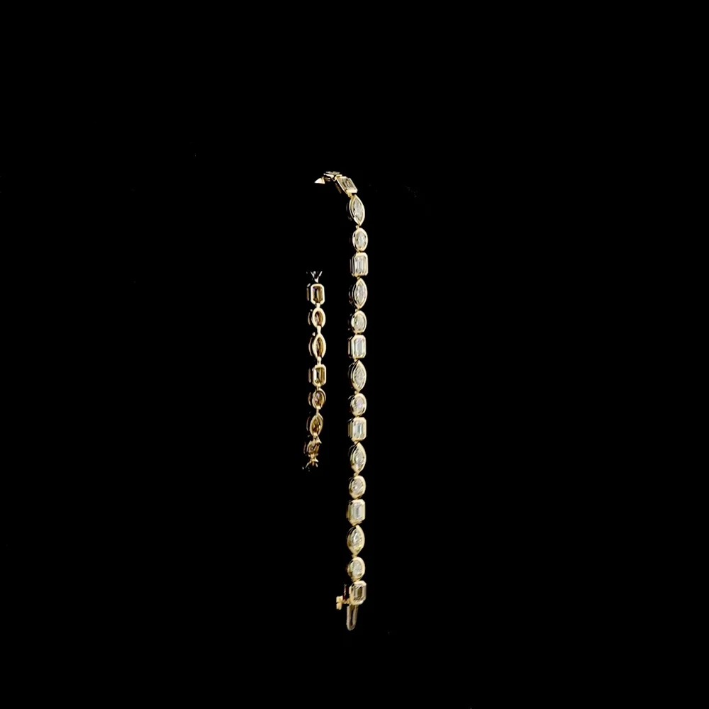14K Yellow Gold Tennis Bracelet with Alternating Emerald, Marquise, and Oval Cut Lab Diamonds - 5.25 Carats Total Diamond Weight - Covaloro Fine Jewelry - Image 3