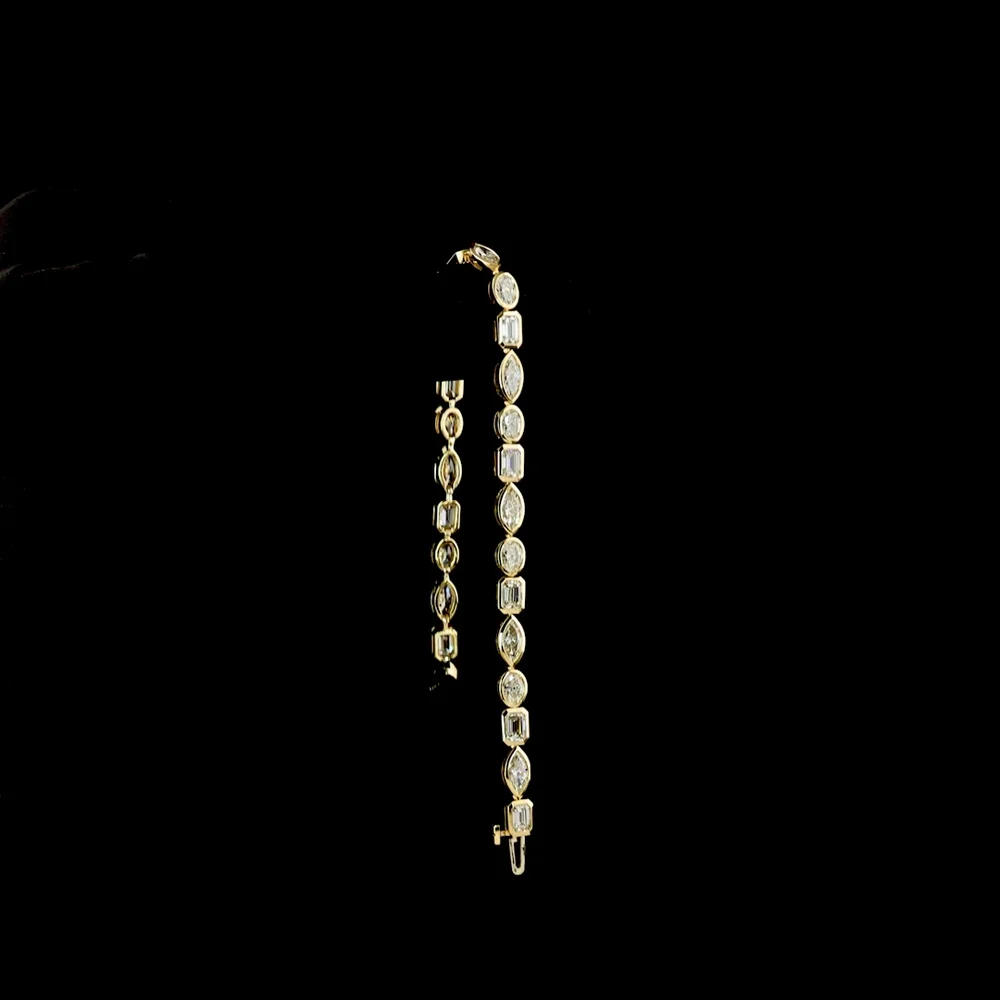 14K Yellow Gold Tennis Bracelet with Alternating Marquise, Emerald, and Oval Lab-Grown Diamonds in East-West Bezel Settings - 7.37 Carats Total Diamond Weight - Covaloro Fine Jewelry - Image 3