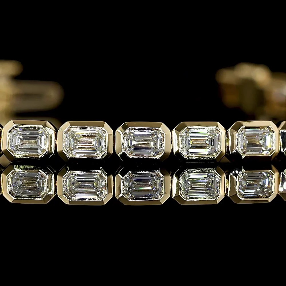 14K Yellow Gold Tennis Bracelet with East-West Bezel Set Emerald Cut Lab Diamonds - 3.43 Carat Total Weight - Covaloro Fine Jewelry - Image 2
