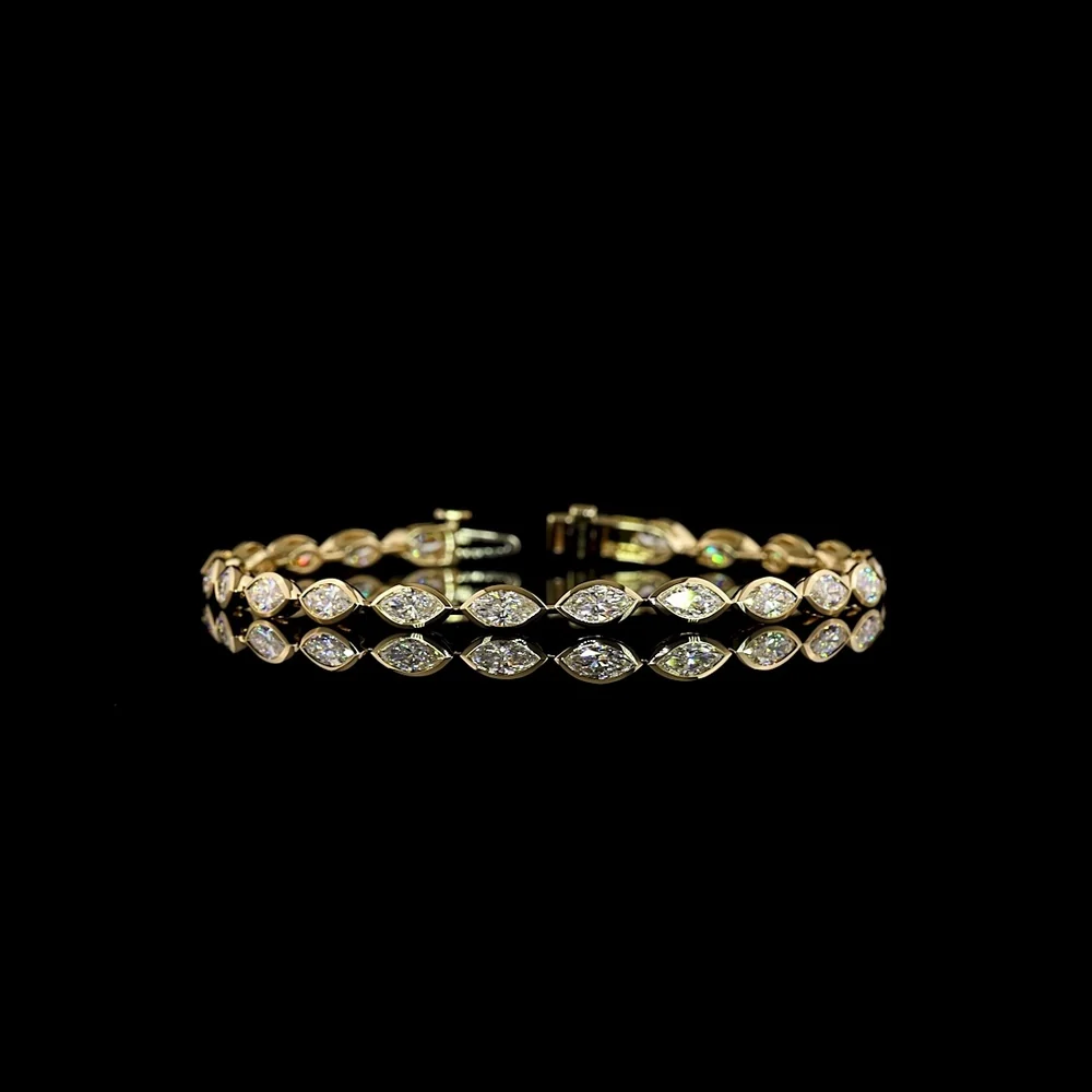 14K Yellow Gold Tennis Bracelet with East-West Bezel Set Marquise Cut Lab Diamonds - 4.96 Carat Total Weight, D VVS2 Clarity - Covaloro Fine Jewelry