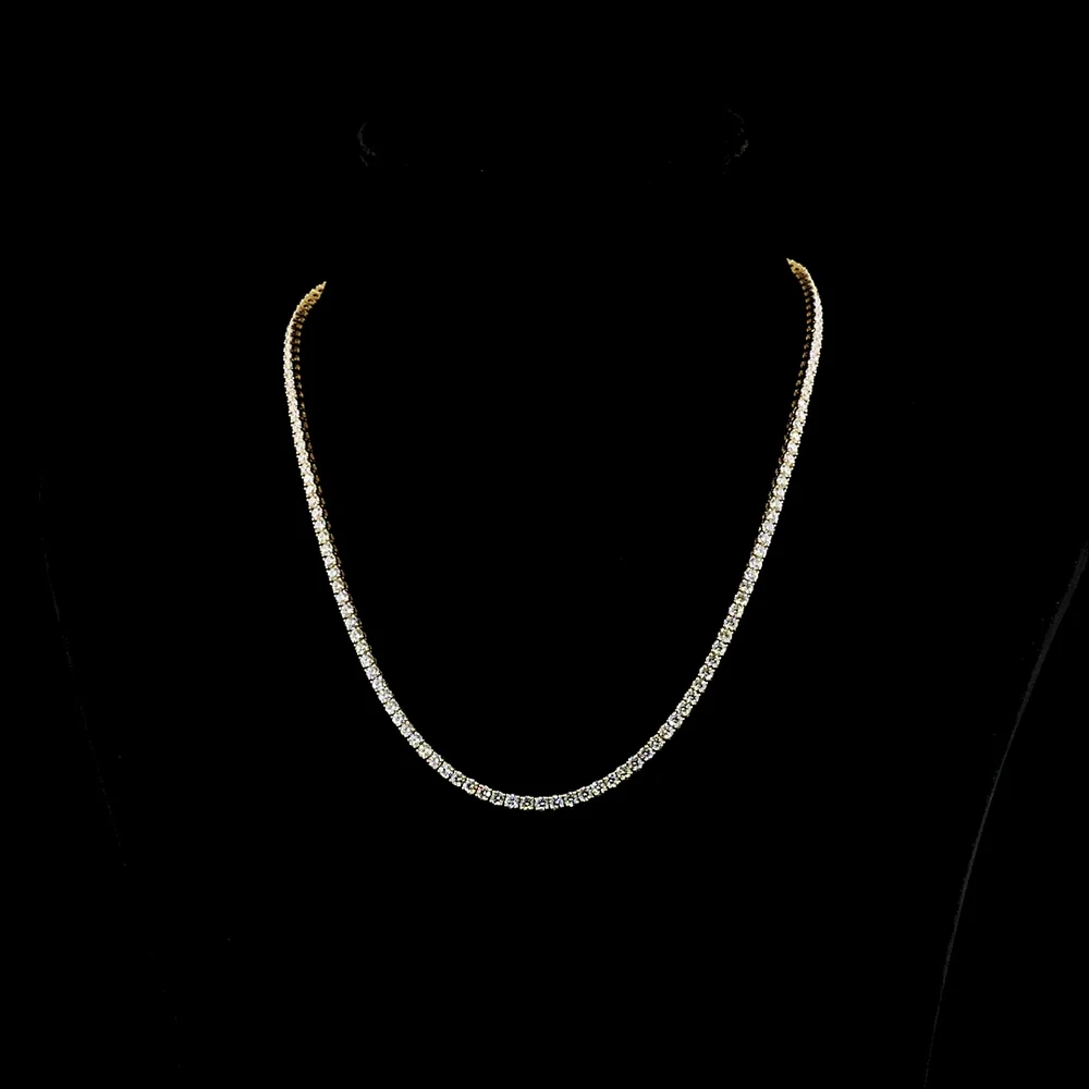 14K Yellow Gold Tennis Necklace with 153 Round Brilliant Lab Diamonds - 9.64 Carat Total Weight, E-F Color VS1 Clarity - Covaloro Fine Jewelry
