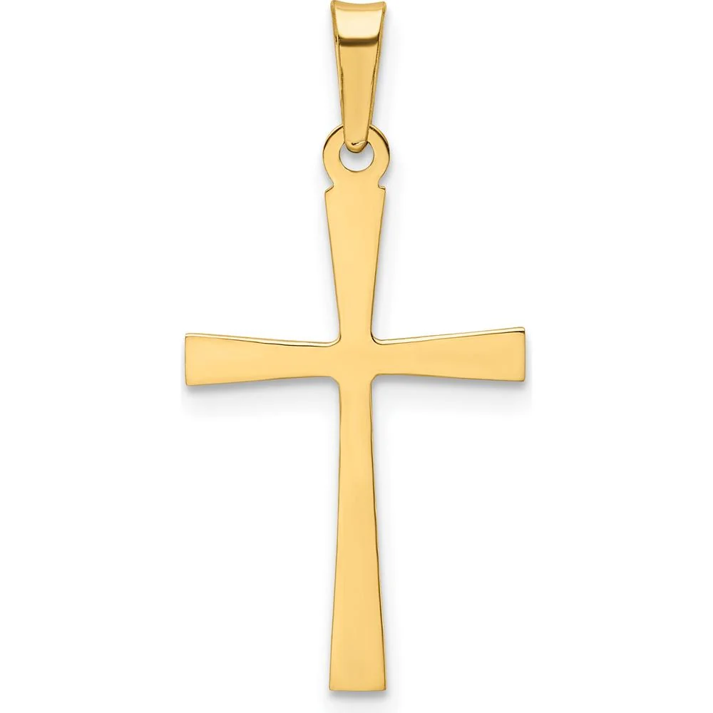 14K Yellow Gold Textured and Polished Latin Cross Pendant - 27.7mm by Oro Pregiato - Image 4