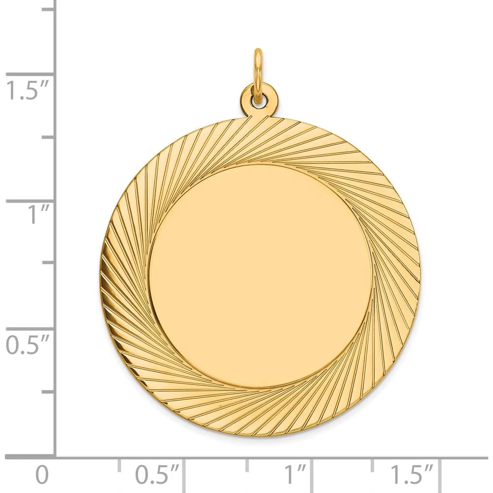 14K Yellow Gold Textured Engravable Disc Charm - 39mm Length by Oro Pregiato - Image 2