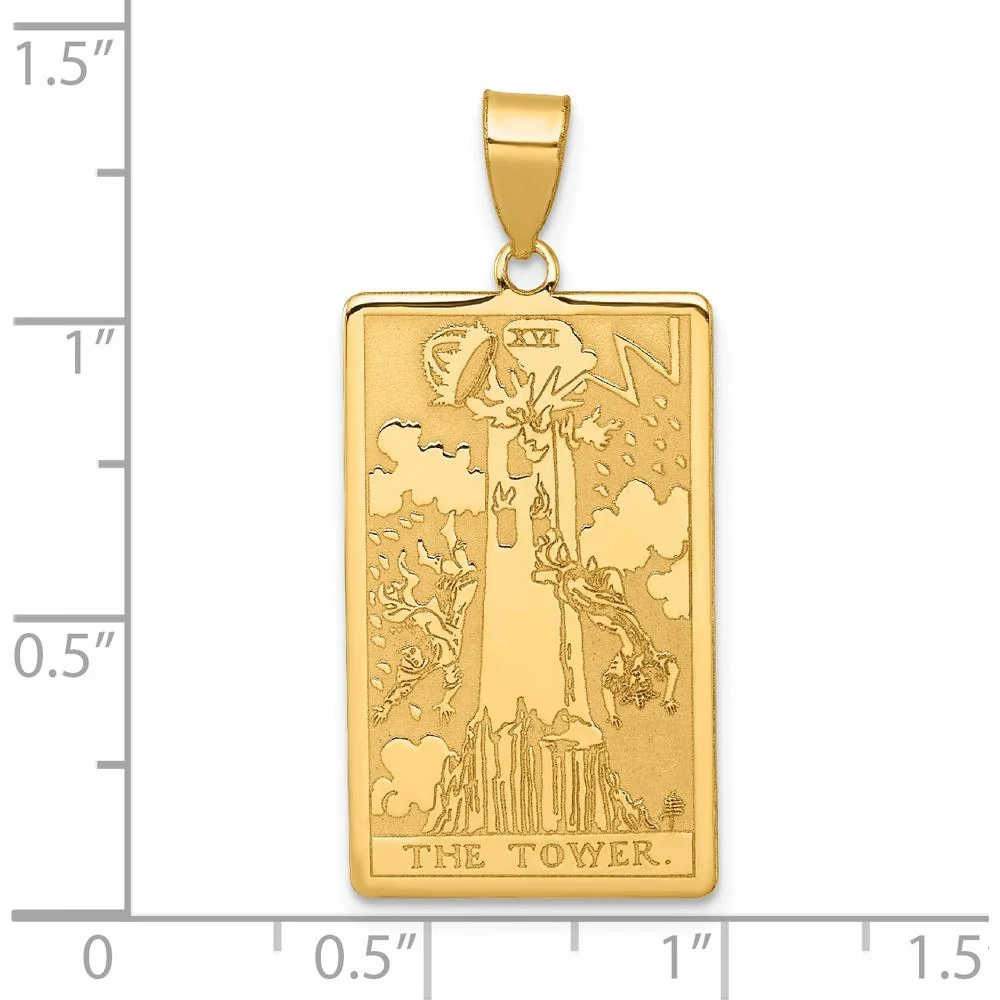 14K Yellow Gold The Tower Tarot Card Pendant - Textured Gold Charm by Oro Pregiato - Image 4