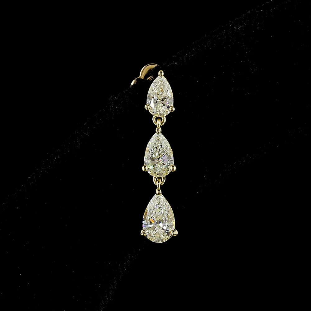 14K Yellow Gold Three-Stone Pear Shape Drop Earrings with Lab-Grown Diamonds - 1.74 Total Carat Weight - Covaloro Fine Jewelry - Image 2