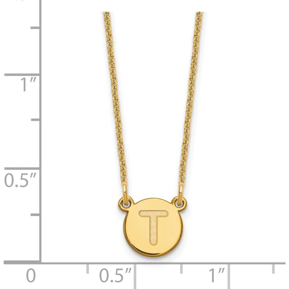 14K Yellow Gold Tiny Circle Block Letter T Initial Necklace - Personalized Pendant with 18" Cable Chain by Oro Pregiato - Image 2