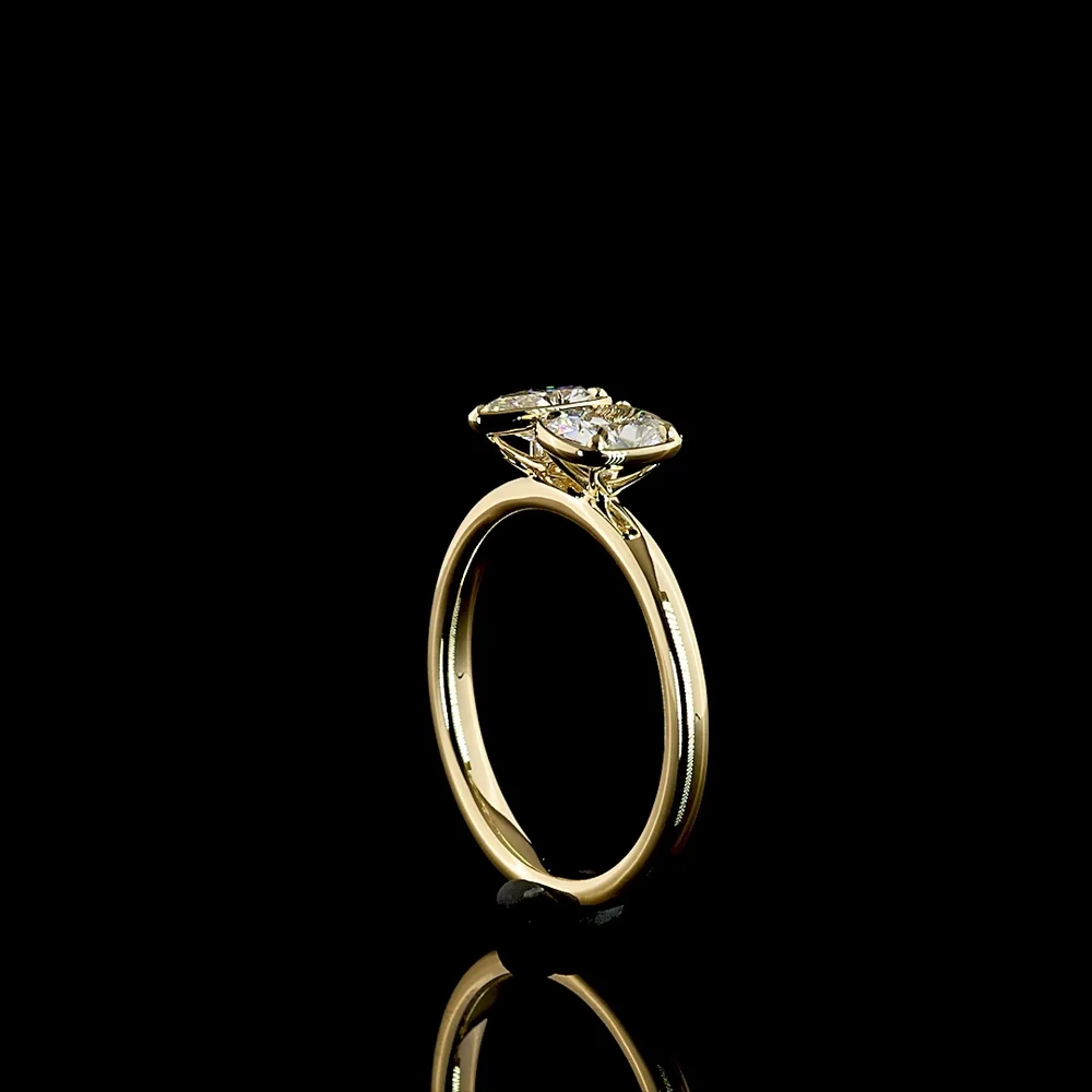 14K Yellow Gold Toi et Moi Ring with Cushion Brilliant and Pear Shape Lab Diamonds - 0.99 Carats Total Diamond Weight - Covaloro Fine Jewelry - Image 3