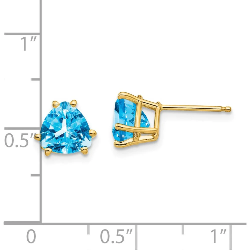 14K Yellow Gold Trillion Swiss Blue Topaz Stud Earrings - 1.55 Carat Total Gem Weight by Monteluci Fine Jewelry - Image 4
